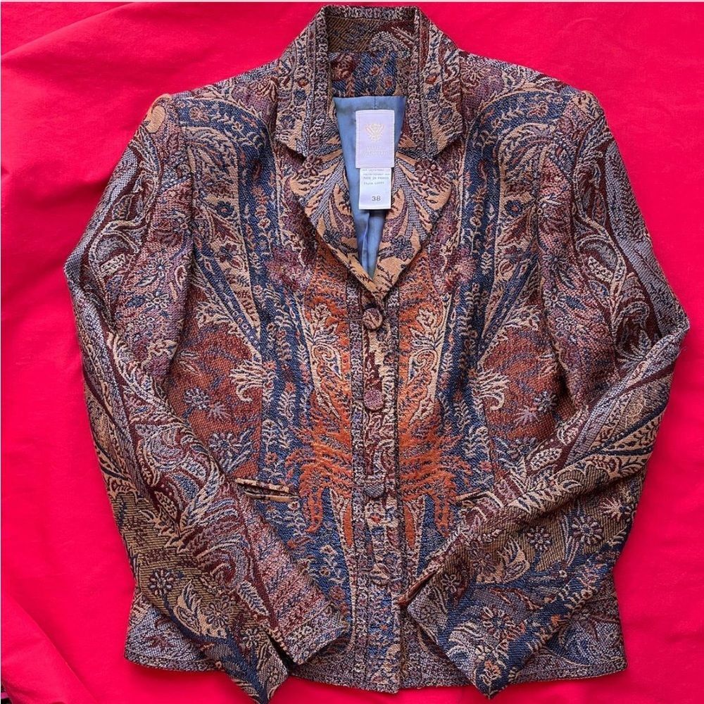 VTG PAULE VASSEUR Wool Blazer Boho Retro Print Size 38